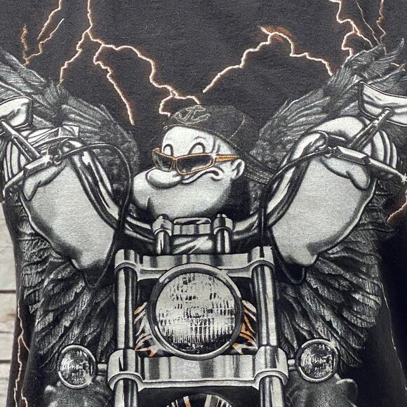 Popeye Animated Cycle Club Biker Rock Will Never Die Harley Davidson Motorcycle - Picture 2 of 6